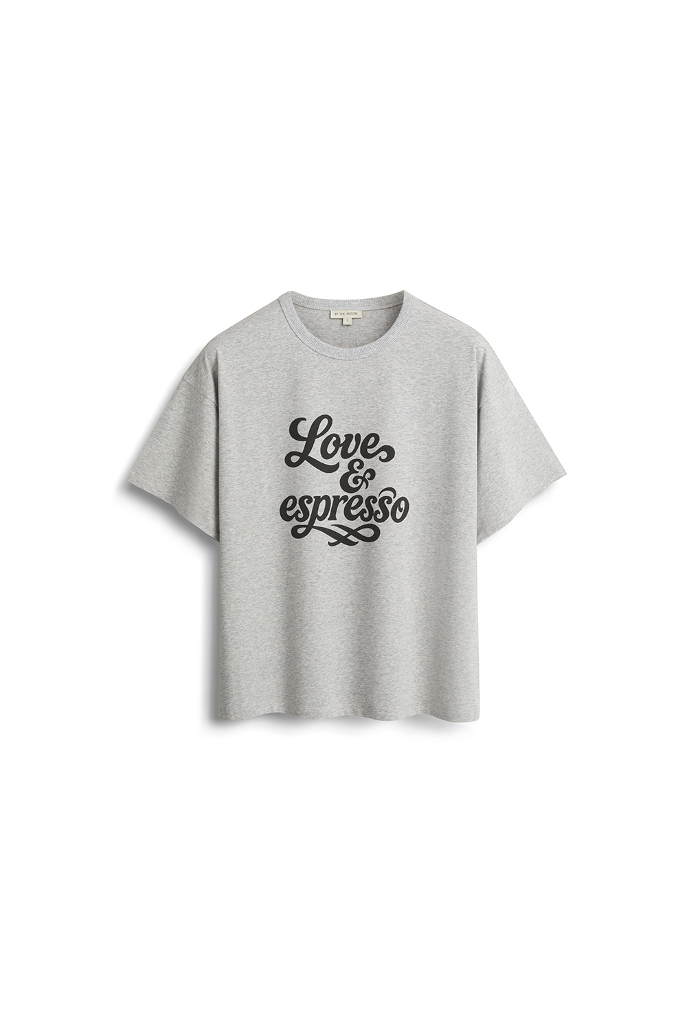 love and espresso, szary t-shirt, oversize, melange, by the moon, polska marka, z bawełny