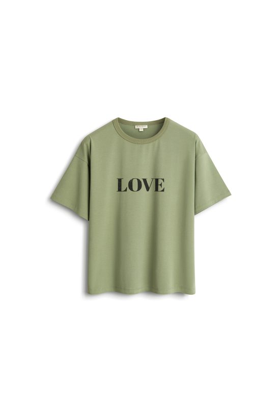 love t-shirt, khaki, bawełniany, oversize