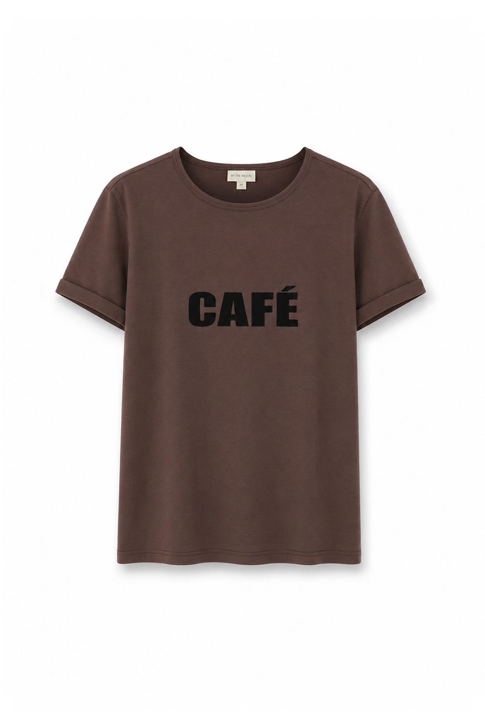 t-shirt, koszulka damska, brązowa, z napisem CAFE, by the moon