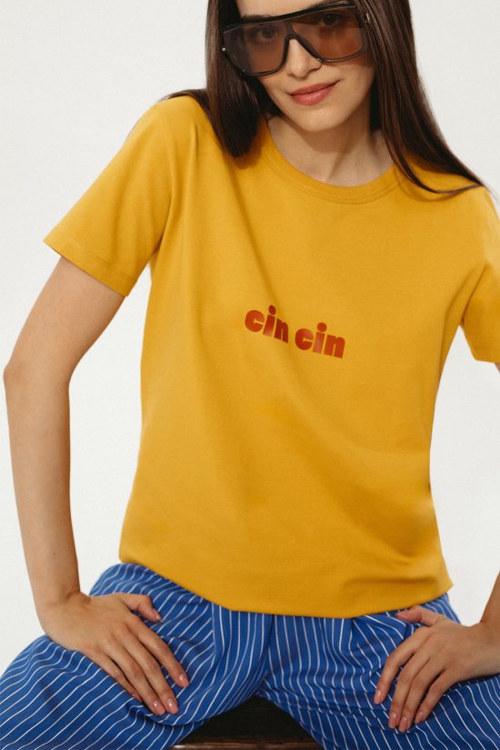zółty t-shirt cin cin, mango, bawełniany