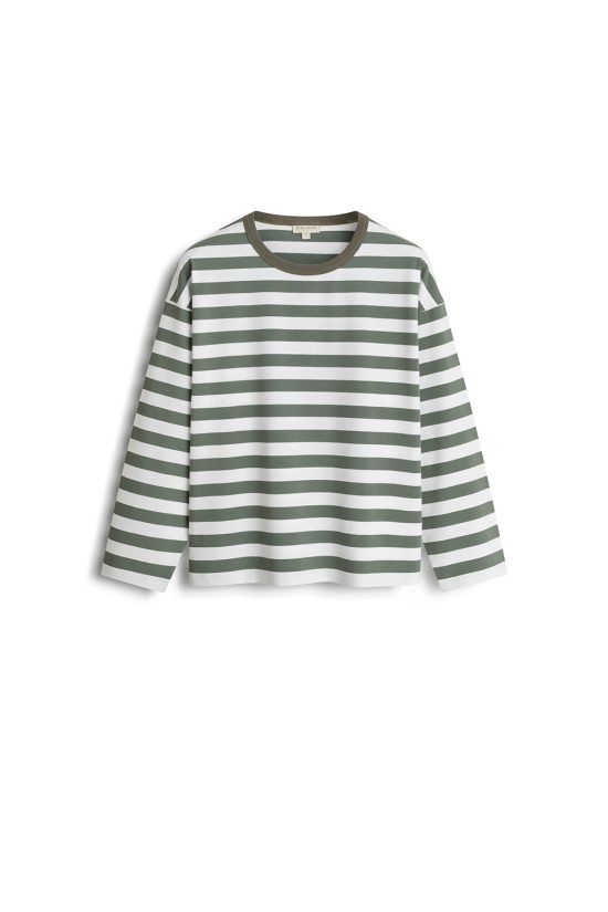 damski longsleeve w paski khaki, by the moon, oversize