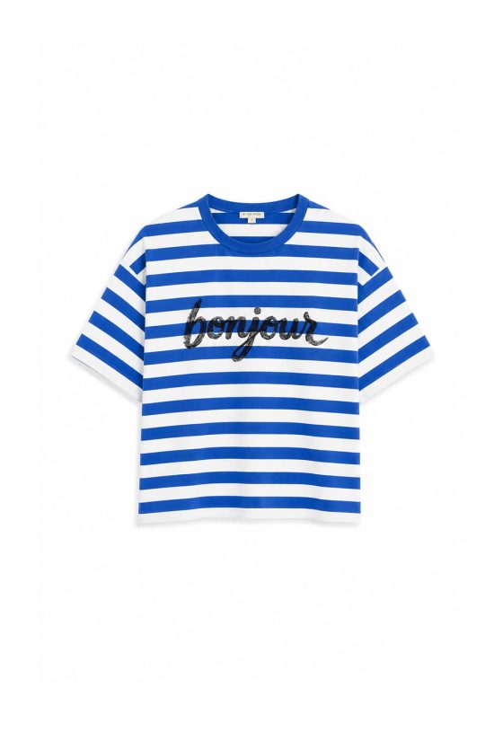 luźny, oversize t-shirt damski, w niebieskie, błekitne paski, bawełna