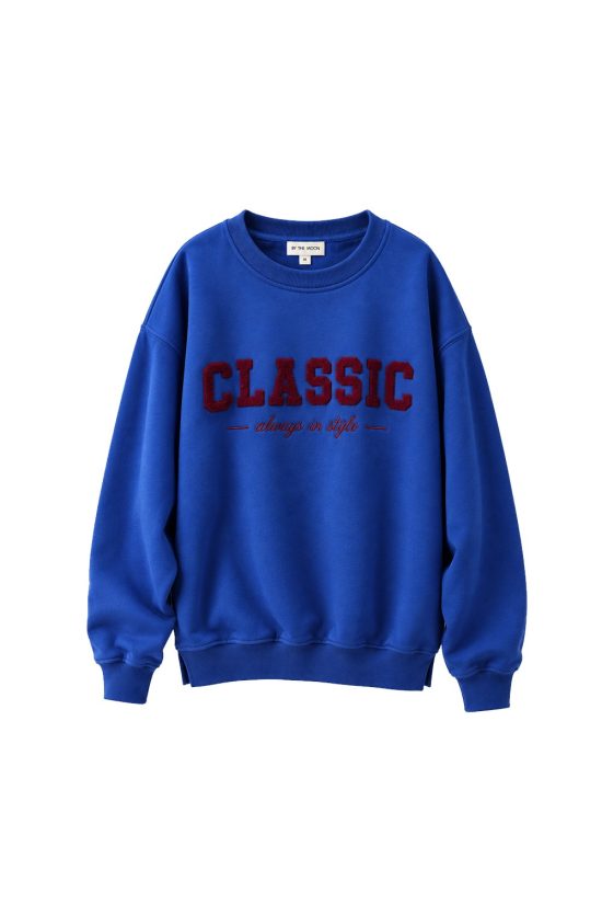 chabrowa, kobaltowa, niebieska bluza z haftem classic, luźna , damska, bawełniana