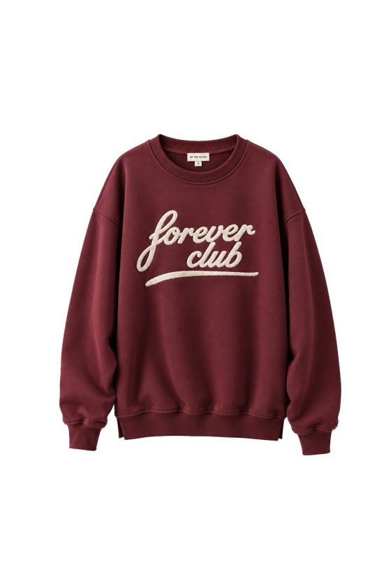 bluza damska burgundowa, bordowa, z haftem chenille Forever club, bawełniana, polska marka