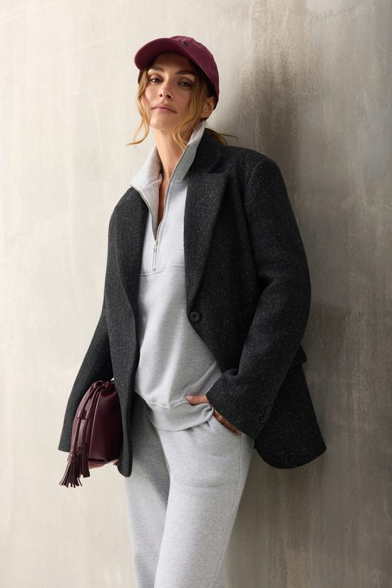 szary dress, athleisure, grafitowa, gruba, wełniana marynarka, wełna owcza, polska marka by the moon